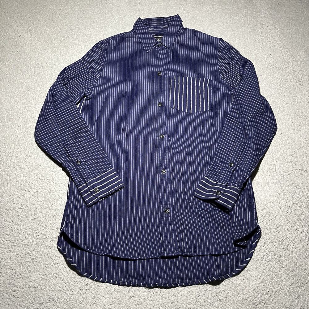 Madewell J Crew Shirt Womens XS Oversized Blue Stripe Long Sleeve Button Up